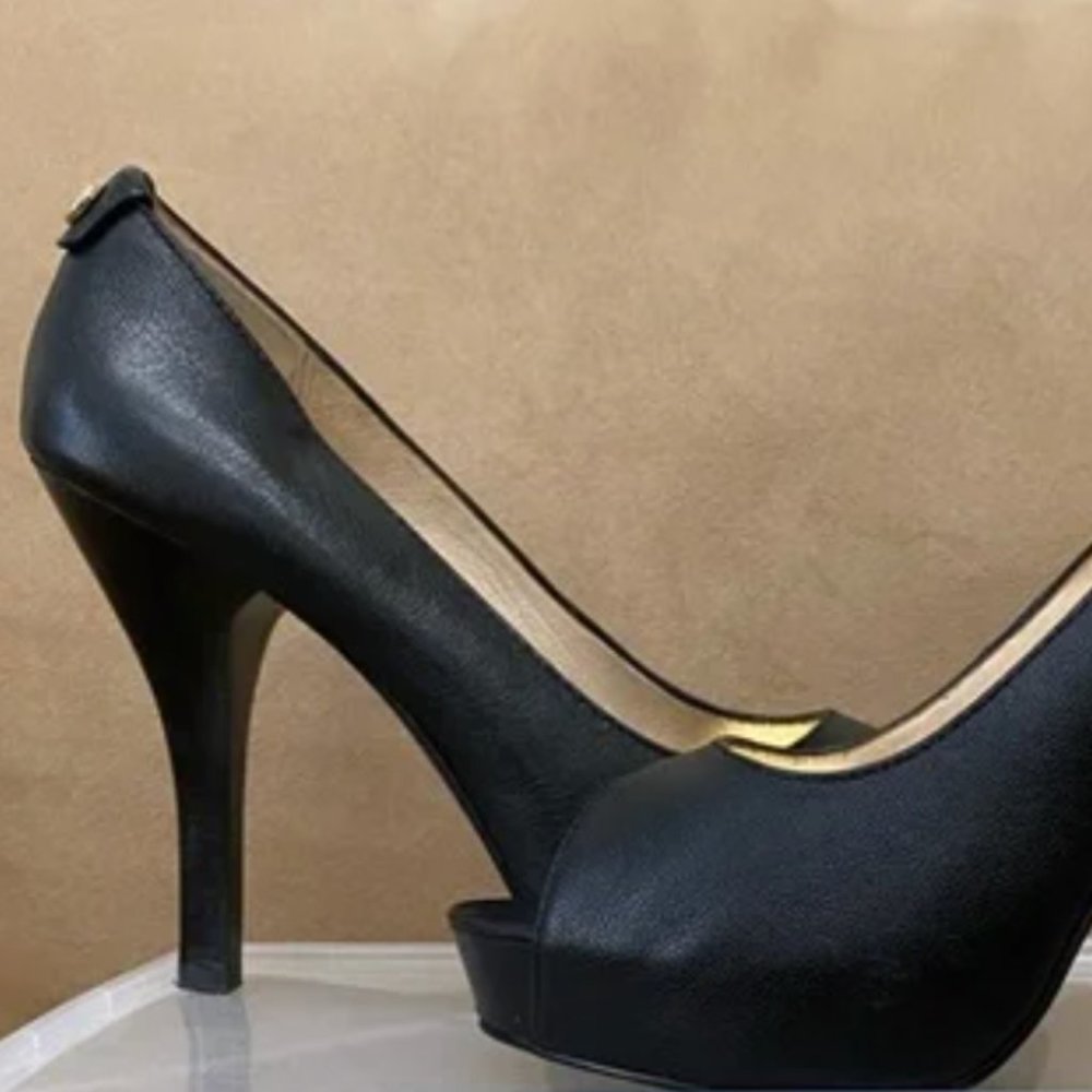 Michael Kors " Miami Open Toe" black leather pumps